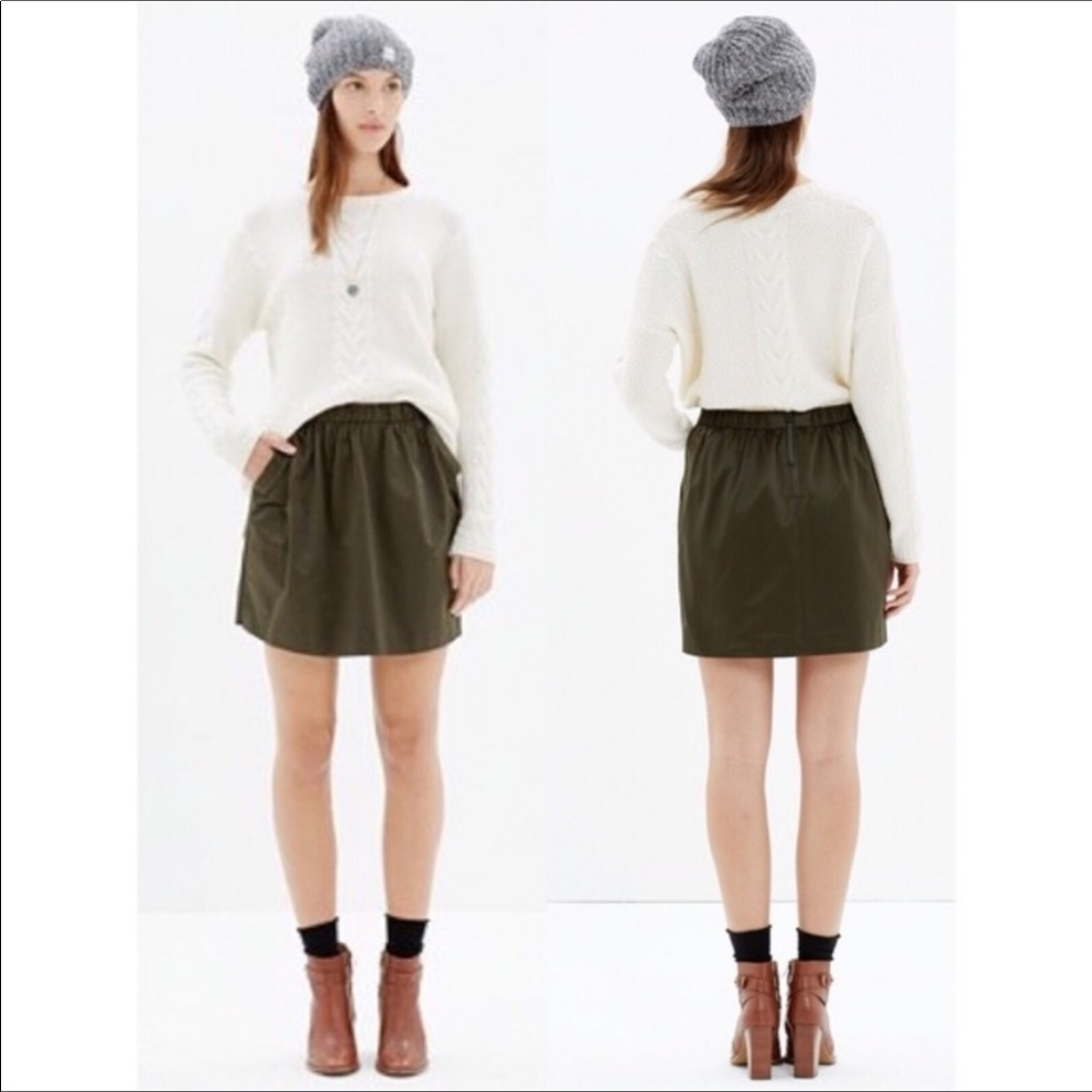 MADEWELL Olive Green Satin Mini Skirt